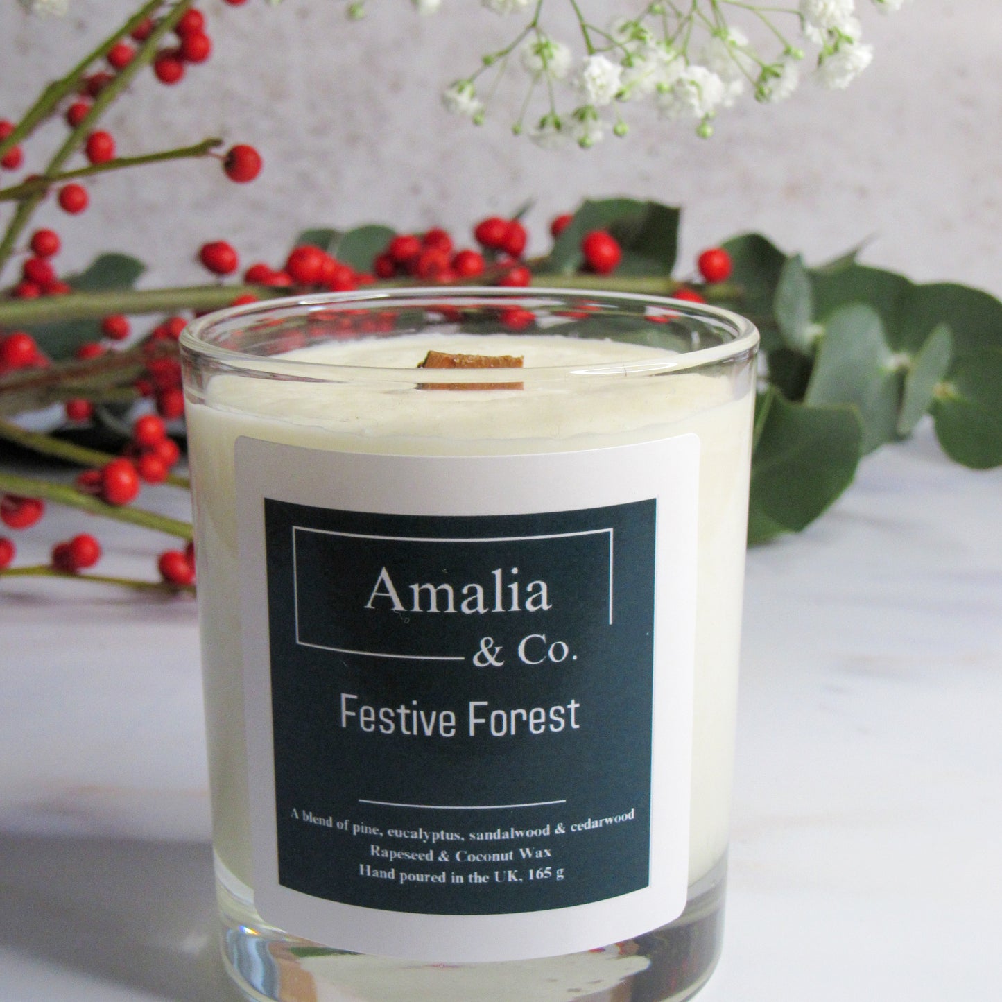 Festive Forest - Pine & Eucalyptus Scented Candle | Eco-Friendly Wood Wick