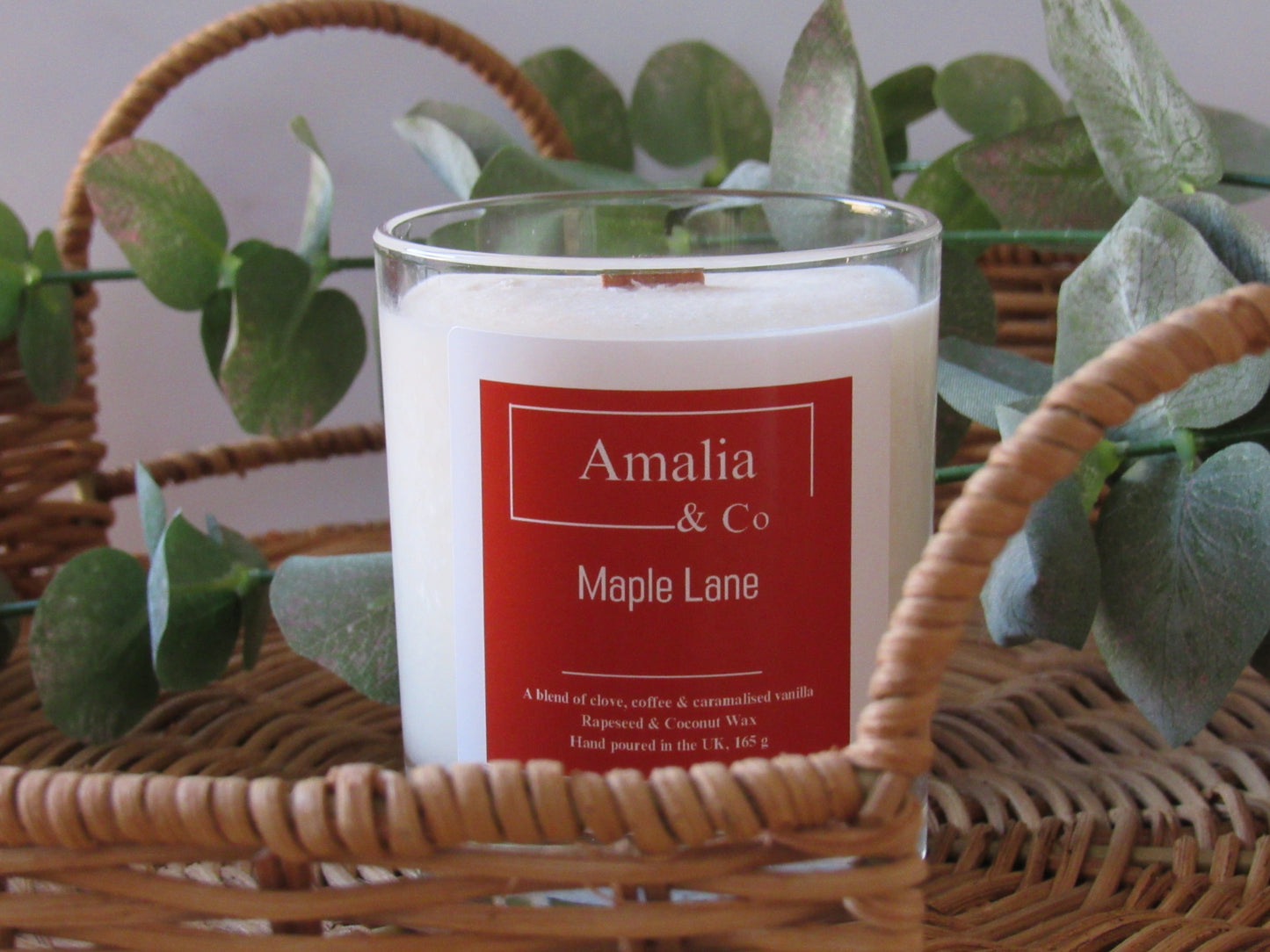 Maple Lane - Handmade Caramel & Cocoa Scented Candle | Eco-Friendly Wood Wick