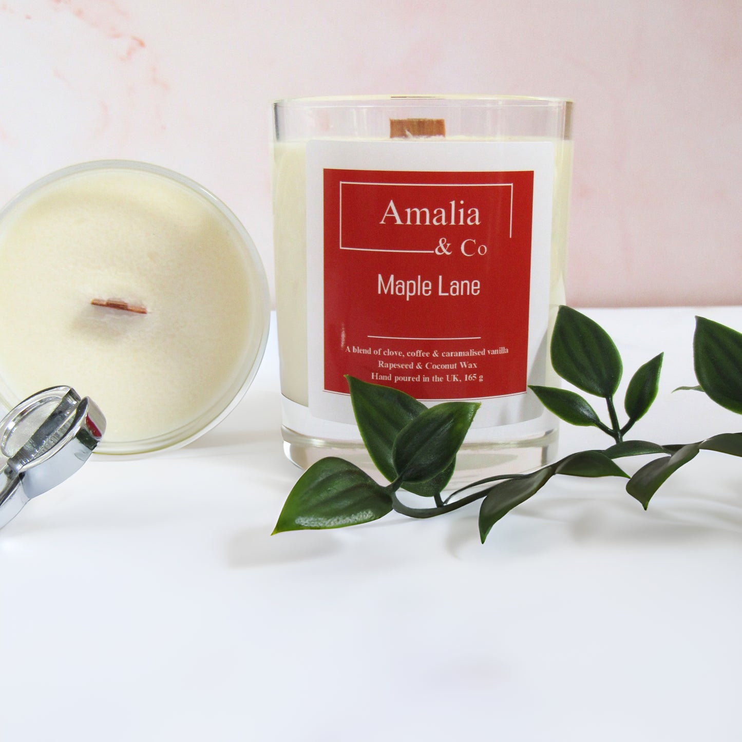 Maple Lane - Handmade Caramel & Cocoa Scented Candle | Eco-Friendly Wood Wick