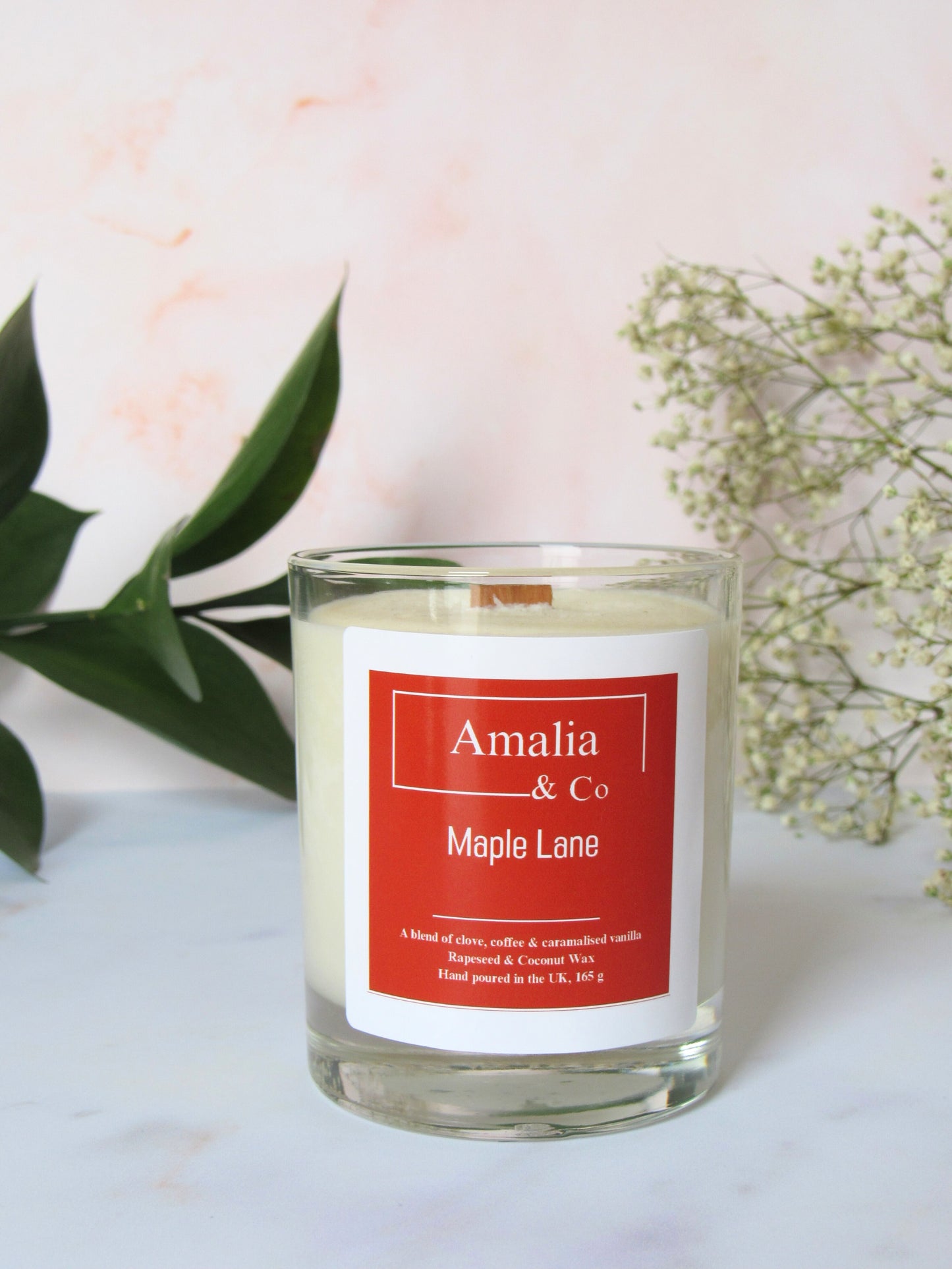 Maple Lane - Handmade Caramel & Cocoa Scented Candle | Eco-Friendly Wood Wick