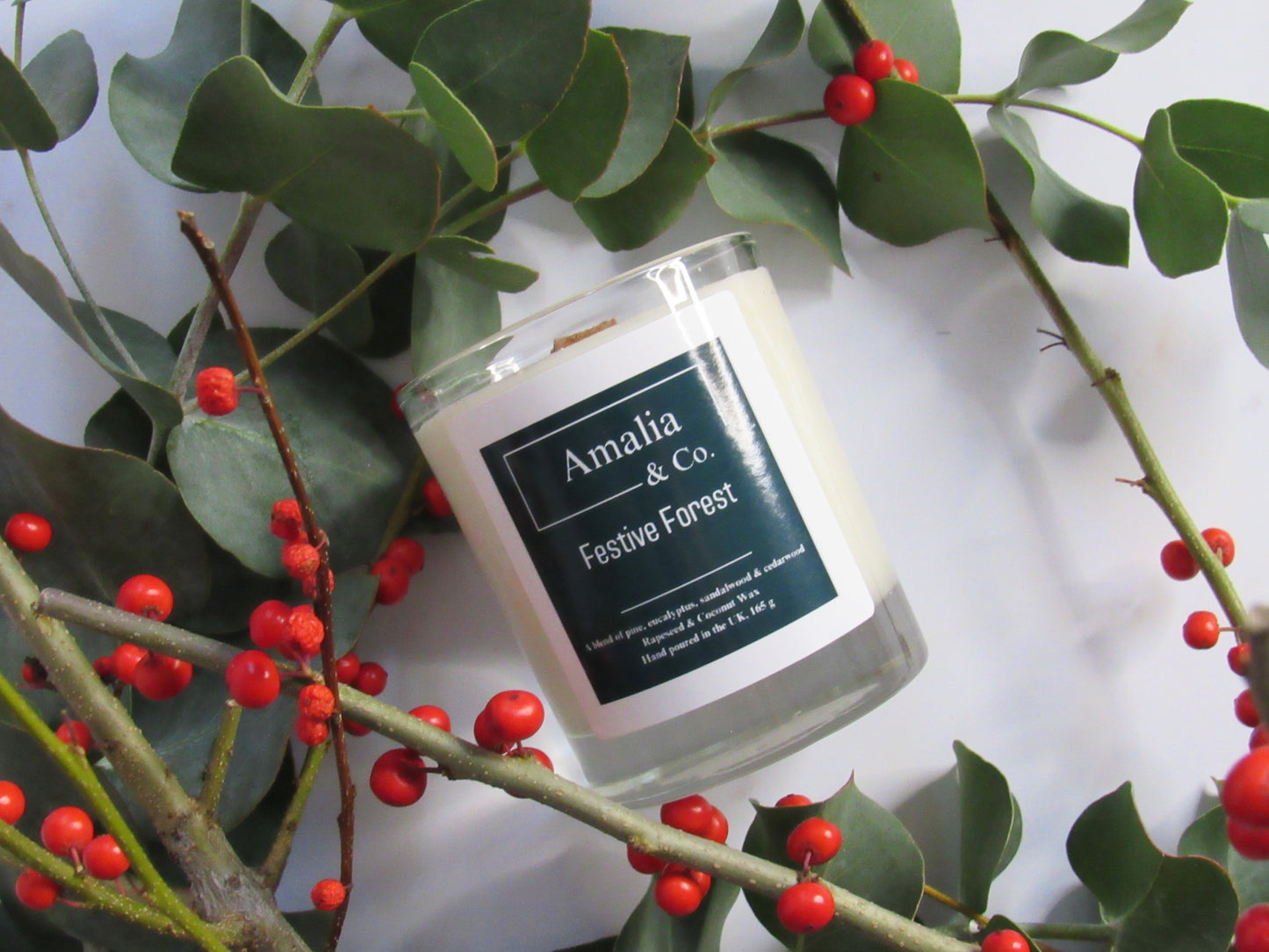 Festive Forest - Pine & Eucalyptus Scented Candle | Eco-Friendly Wood Wick
